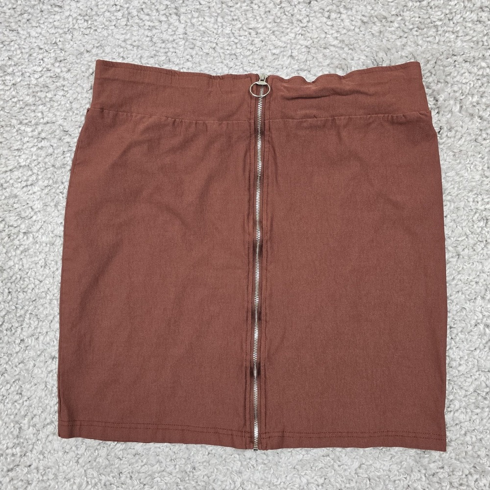 Lily Morgan Womens Front Zip Pencil Skirt Brown Size L Stretch Minimal‎ Modern